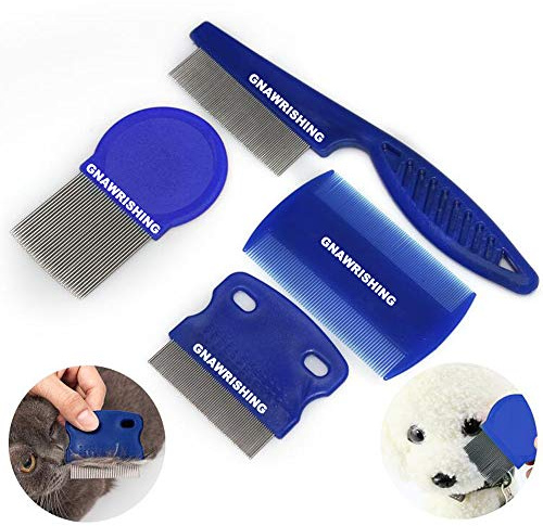 GNAWRISHING Flea Comb 4Pcs with High Strength Teeth Pet Tear Stain Remover Combs, Pet Dog Cat Grooming Comb Set Effective Float Hair Remover