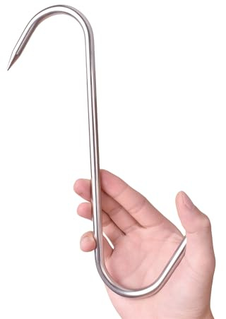 Alele Heavy Duty S-Hooks 10 Stainless Steel Meat Hooks for Butchering，4 Pack (10inch 8mm 4p)