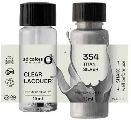 SD COLORS Neue lackstifte Titan Silber 354 Reparatur KRATZEN 15 ml (Farbe+KLARLACK)