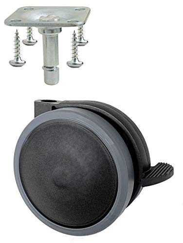 Design61 4er Set Universal Möbelrollen mit Bremse Lenkrollen Doppelrolle Ø 63mm mit Feststeller mit Anschraubplatte + Schrauben