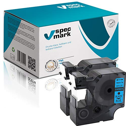 specmark Compatible para DYMO D1 45806 S0720860 cinta de escritura 19 mm x 7 m juego x 2 unidades negro sobre azul compatible con DYMO D1 para impresoras LM Label-Point LW Label-Writer DUO