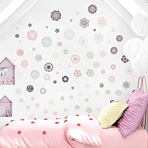 WandSticker4U®- 110 tlg. Wandtattoo BLUMEN Aufkleber in Rosa Braun Grau Mint I pastell Wandsticker Blume Sticker Möbel selbstklebend I Wand Deko für Kinderzimmer Mädchen Junge DIY Tapete
