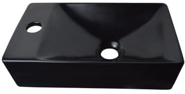 Aloni Handwaschbecken Keramik Schwarz Matt Hahnloch Links