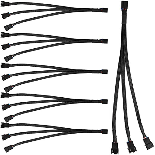 VISSQH 6 PWM Lüfter Verlängerungskabel 3-Pin /4-Pin, CPU fan splitter,PC Computer Ventilator Energien Kabel 1 bis 3 Konverter Schwarzes Lüfterkabel Y Splitter für Computer PC Lüfterkabel