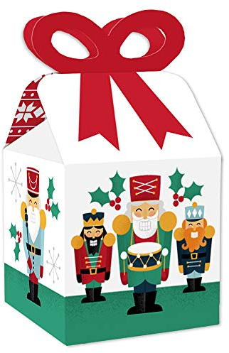 Big Dot of Happiness Christmas Nutcracker - Square Favor Gift Boxes - Holiday Party Bow Boxes - Set of 12