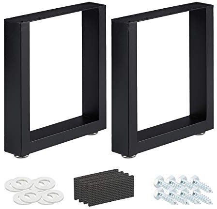 Relaxdays Tischkufen 2er Set, versch. Größen, Metall Tischbeine Schreibtisch, Esstisch, Couchtisch, Industrial, schwarz