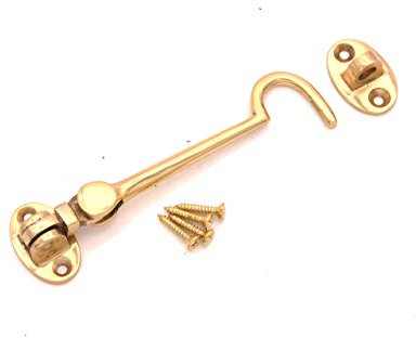 Infinity Decor Heavy Duty Polished Brass 4 (100mm) Cabin Hook & Eye Silent Catch Door Latch Lock for Gate Shed Patio Window Garden Gate
