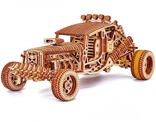 Wood Trick Mad Buggy Puzzle in Legno 3D da Costruire per Adulti e Bambini - Percorre fino a 7,6 m - Design Dettagliato e Robusto - Kit di Modellismo di Auto in Legno da Costruire