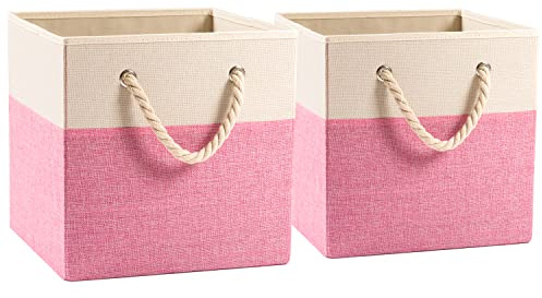 PRANDOM Aufbewahrungsbox,28x28x28cm,Aufbewahrungskörbe,Kallax Boxen, Faltbare RegalkorbSchublade mit Baumwollgriffen Organizer für Regale,2-stück,Rosa