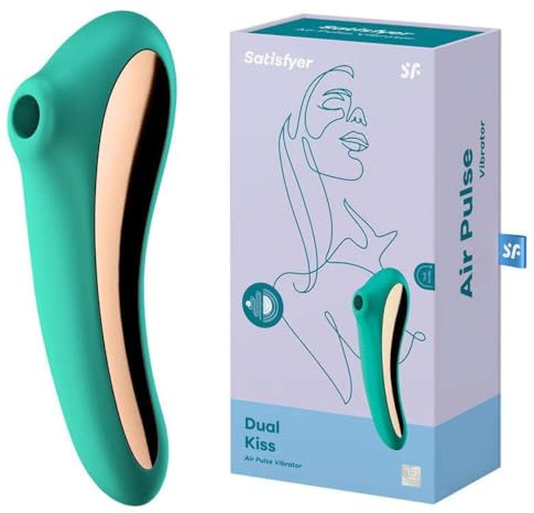 Satisfyer Dual Kiss Vibratore 2:1 + a Onde di Pressione | impermeabile (IPX7) | Sex Toys ricaricabile | Stimolazione intensa per le Donne | Silicone medicale in Verde