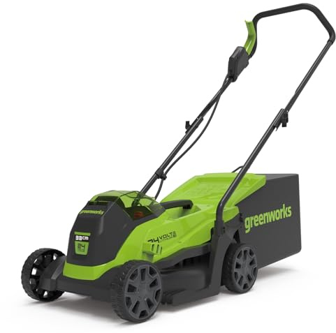 Greenworks GD24LM33 Kabelloser Akku Rasenmäher mit bürstenlosem Motor für kleinere Flächen bis zu 280 m², 33 cm Schnittbreite, 30-Liter-Sack OHNE 24V Akku & Ladegerät, 3 Jahre Garantie