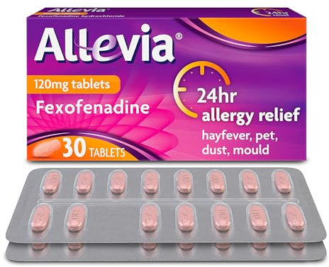 Allevia Hayfever Allergy Tablets, Prescription Strength 120 mg Fexofenadine, 24hr Relief Acts Within 1 Hour, Including Sneezing, Watery Eyes, Itchy and Runny Nose, 30 Tablets