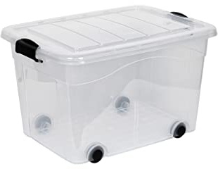 Kreher Aufbewahrungsboxen mit Deckel und Rollen. In Transparenter Ausführung aus robustem Kunststoff. In verschiedenen Größen (wählbar). (60 Liter)