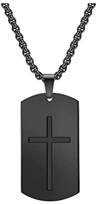 PAURO Herren Edelstahl matt gebürstet graviert Kreuz Militär Armee Erkennungsmarke Charm Halskette Silber/Gold/Schwarz