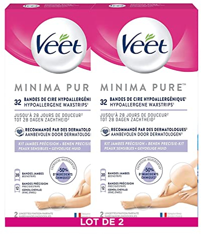 VEET - Lot de 64 Bandes de Cire Froide PURE - Jambes - Peaux Sensibles