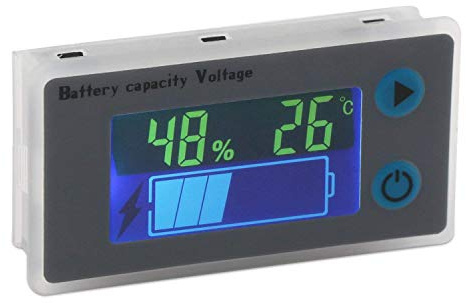 Fasizi Battery Capacity Monitor 10-100V Programmable Battery Level Voltage Temperature Meter Gauge 12V 24V 36V 48V LCD Display Percentage Indicator Tester Electric Quantity Detector