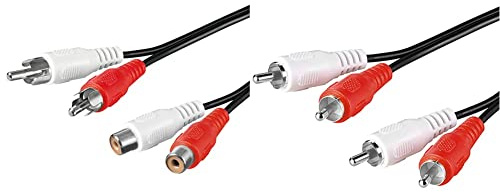 Goobay 50025 Câble audio stéréo RCA, Rallonge - Câble RCA 2x RCA mâle (R/L) vers 2x RCA femelle (R/L) - 1,5 mètres & Goobay 50028 Câble de Connexion Stéréo 2 x Cinch, 1.5m Longueur de Câble