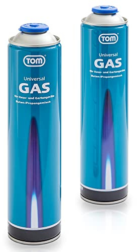 TOM Universalgas 2x330 g – Propan-Butan Schraubkartuschen | LG-600 Kartuschen 600 ml mit Schraubgewinde – für Unkrautbrenner, Abflammgerät, Lötbrenner und Gaslampe