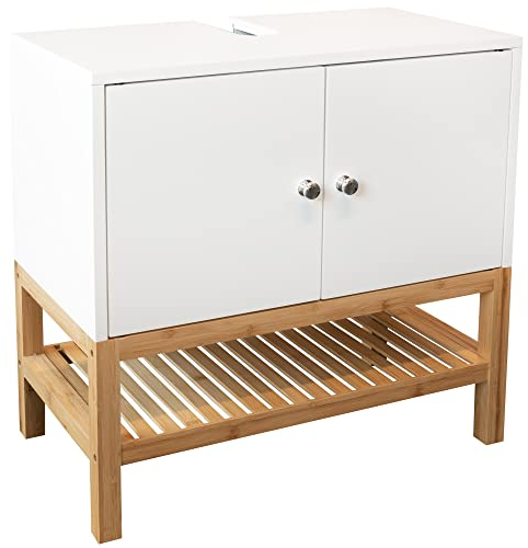 osoltus Unterschrank Waschbeckenunterschrank Osaka Bambus/weiß Badezimmer 60 x 60 x 33 cm