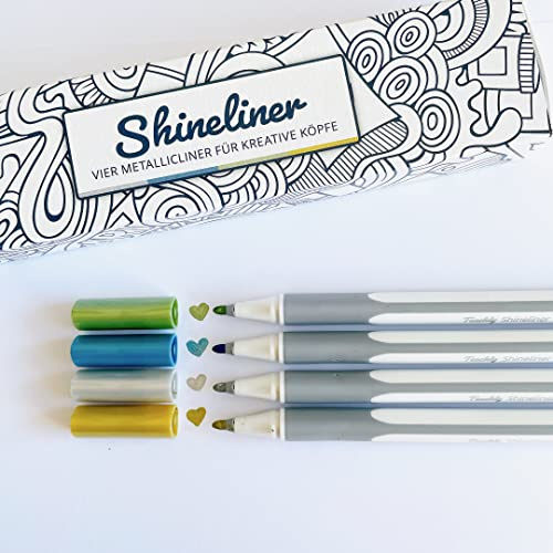 Teachly Shineliner Classic 4er Set - 4 Metallic-Stifte für Papier, Holz, Glas, Stein & mehr - Metallic-Marker zum Schreiben, Malen & Basteln