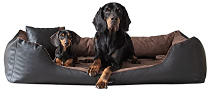 exclusive BED Orthopädisches Hundebett Eden Grosse Mittelgroße Kleine Hunde - Hundekissen Hundematte aus Öko-Leder + Alcantara-Stoff - Schmerzlindernd Abriebfest Reißfest (XXL, Schwarz-braun)