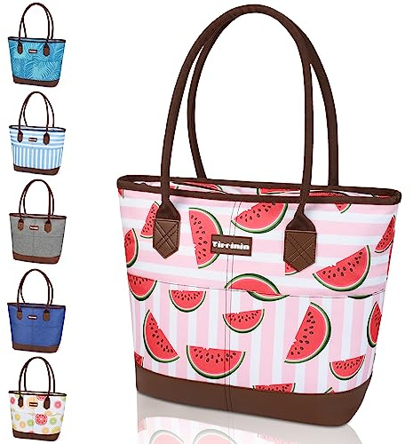 Kato Tirrinia Faltbar Kühltasche Groß mit Wasserdichte Isolierte 20L, Gross Einkaufstasche Isoliertasche Tote Tasche mit Reißverschluss, Ideale Thermotasche Picknicktasche Lunchtasche, Pink Melon