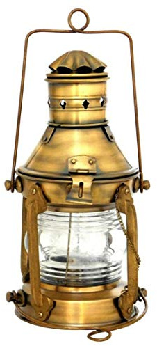 Generic Lampada nautica in ottone, 25,4 cm, combustibile a olio, finitura spazzolata, lanterna da parete, decorazione per navi marine