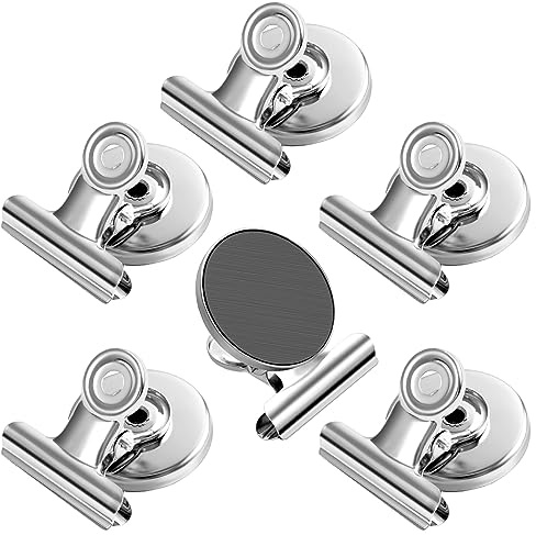 6er Magnetclips Silber, Magnete Kühlschrank & Magnete Tafel, kratzfrei Set | Magnete stark groß, Magnete für Whiteboard, hohe Haftkraft, robuste Metallklemmen für Fotos, Taschen und Notizen