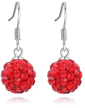 Bellitia Jewelry Shamballa Kugel Kristall Silber 925 Hängend Ohrringe Runde Disco Ball Ohrhänger Rot Creme Lila Schwarz Weiß Rosa, Haken Ohrringe Kristall Tropfen Ohrschmuck Baumeln, 8MM