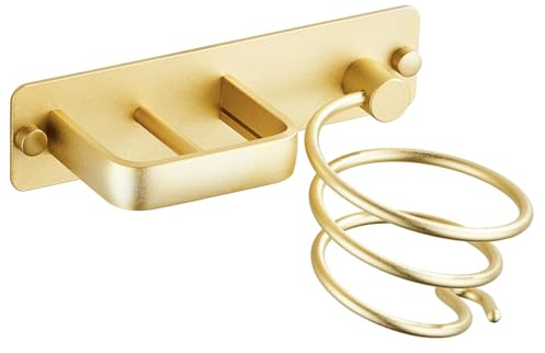 YUET Porte Sèche Cheveux, Support de Lisseur avec Range-Câbles, Support Mural en Métal pour Ranger Le sèche-Cheveux, Le lisseur, Les brosses à Cheveux et Plus (Or)