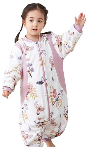 Chilsuessy Baby Winter Schlafsack 2.5 Tog Babyschlafsack mit Füssen Strampler Winterschlafsack mit abnehmbar Ärmel Schlafanzug Kinder Schlafsack, Garten Elster/2.5 Tog, XL/Baby Höhe 105-115cm