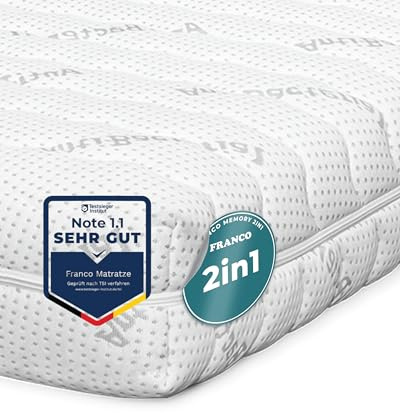 FRANCO Memory Schaum Matratze 2in1 90x200 cm mit 7 Zonen - mittelfest & fest - Härtegrad H3 & H4 - Höhe 18 cm - Schaumstoffmatratze mit antibakteriellem Bezug & atmungsaktiven 3D-Gewebe - wendbar