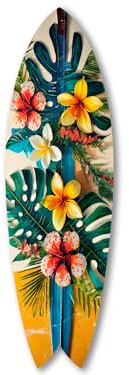 DECLINA, Dekoratives Surfbrett, Wanddekoration, Aluminiumdruck, Surfbrett, dekorativ, mit tropischen Blumen, 100 x 30 cm