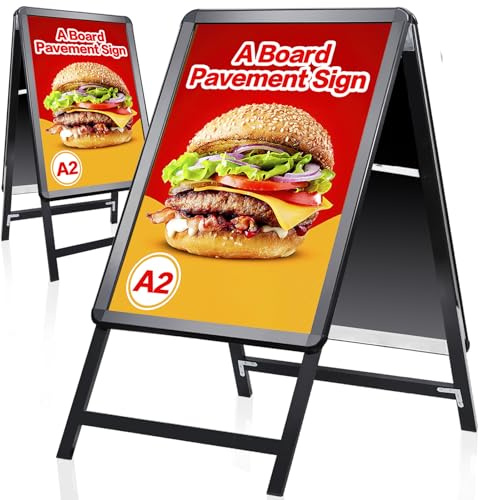 VAIIGO DIN A2 Kundenstopper Outdoor, Plakatständer wetterfest, doppelseitiger Aufsteller inklusive Schutzfolie, A-Rahmen Ständer für Werbung & Messen (A2, Schwarz)