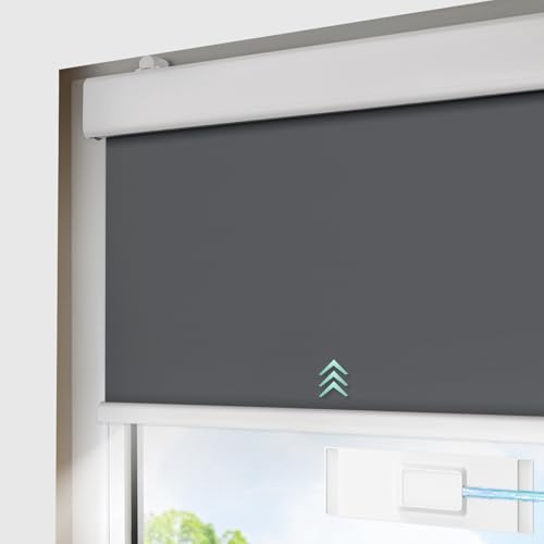 DENFOON Solar Electric RollerBlind Thermal Tubular Motor Smart Blind with Remote Control Blackout Compatible with Easyfix Klemmfix