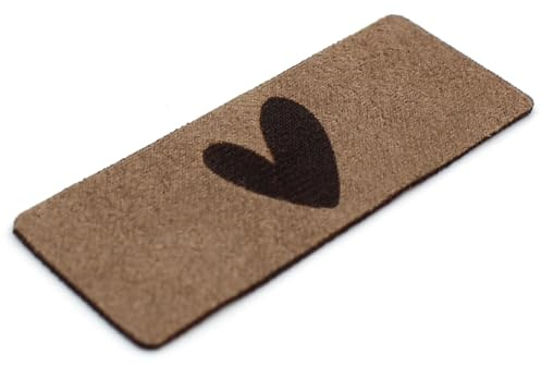 VmG-Store 10x Labels zum Aufnähen Stoff Etiketten aus Wildleder Optik Tags Textiletiketten für Kleidung und Applikation LS01 (20 Herz, 10er Set)