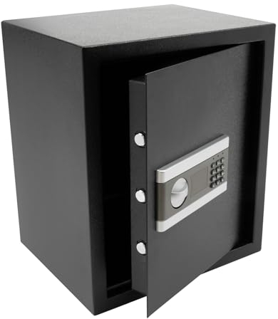 45 Liter Kleintresor, Kombinationssafe, Tresor aus Stahl, Feuerfester Möbeltresor mit Alarmanlage und Notschlüssel. Geeignet für Ausweise, A4 Dokumente, Laptops, Schmuck Schwarz 38x31x45cm