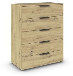 Rauch Möbel Flipp, Kommode, Farbe Eiche Artisan, Breite 80 cm | Sideboard, 5 Schubladen, Soft-Close-Funktion, für Schlafzimmer, Gästezimmer, Wohnzimmer, Garderobe, Flur