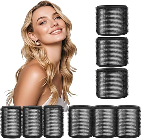 HYOUJIN 9pc Self-Grip Ceramic Ionic Thermal Hair Rollers,Hair Rollers for Salon Quality Hair Blowout Look for Long or Short Hair,Roller Set Perfect for Sleeping In(Black)(60mm,48mm,36mm)