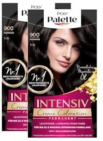 Palette POLY Intensiv Creme Coloration 1-0/900 Schwarz Stufe 3 (2 x 115 ml), permanente Coloration für bis zu 8 Wochen intensiven Farbglanz & 100% Grauabdeckung