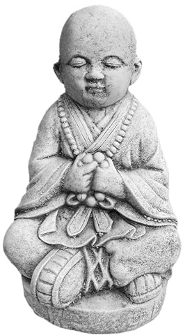 FABRIQ Jeune Bouddha sérieux 26 cm – 5 kg en pierre coulée – Résistant aux intempéries – Décoration de jardin zen