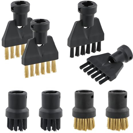 Shengxi 8 Pezzi Spazzole Set per Pulitore a Vapore Testine di Ricambio per Vapore Kärcher 4 Spazzole Rotonde e 4 Spazzole Piatto Testine Piatte Parti di Ricambio per Pulitore a Vapore Karcher