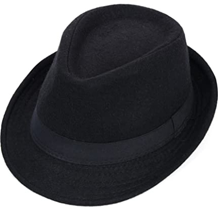 Hilai Chapeau de Gentleman en Feutre de Laine Vintage, Tweed Anglais, Fedora Noir, 56-58 cm