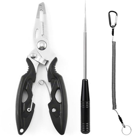 DHWEKU Juego de Alicates Pesca de Aparejos,Alicates Pesca,Gancho Herramienta de Pesca,Alicates de Corte de LíNea de Pesca,Pinza de Tijeras de Pescar,Inoxidable de Pesca de Alicates para LíNea