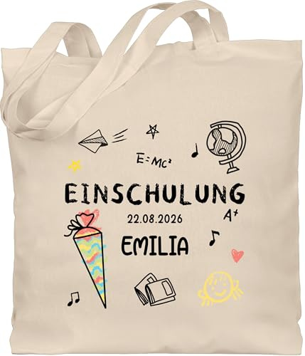 Geschenk mit Namen personalisiert by Shirtracer - Baumwolltasche - Turnbeutel - Mädchen Einschulung 2026 mit Name | Schulanfang Mädchen Geschenk
