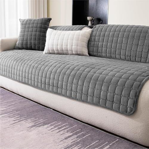 LINGKY Soft Flannel Sofa Covers Washable - Sofa Cushion Covers, Non-Slip Sofa Cover 1 2 3 Seater Couch Covers for Sectional Sofa, Sofa Slipcovers L Shape Furniture Protector (Grey, 70x180cm)
