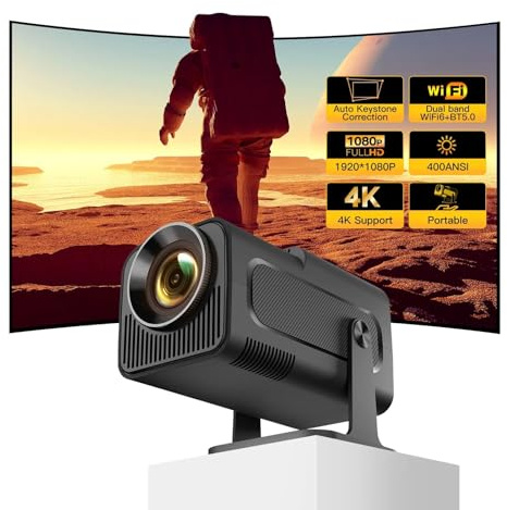 HY320 Nativo 1080P 400ANSI Dual WiFi6 BT5.0 Proyectores De Vídeo De Cine En Casa Proyector 4k Mini Proyector Portátil(Black)