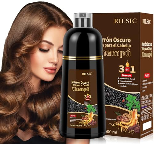 Black Hair Dye Shampoo 3 en 1,Shampoo Tinte Negro para Cabello, Champú para Cabello Negro Instantáneo Champu Colorante Tinte para Hombre y Mujer(500ml Marrón)
