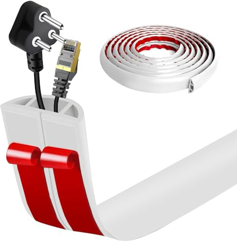 Flacher Kabelkanal Boden Selbstklebend | Flexible Kabelabdeckung für Deckenlampe & Boden | PVC Kabelschacht | Kabelmanagement in Büro & Wohnung (Weiß, 3cm x 3m)