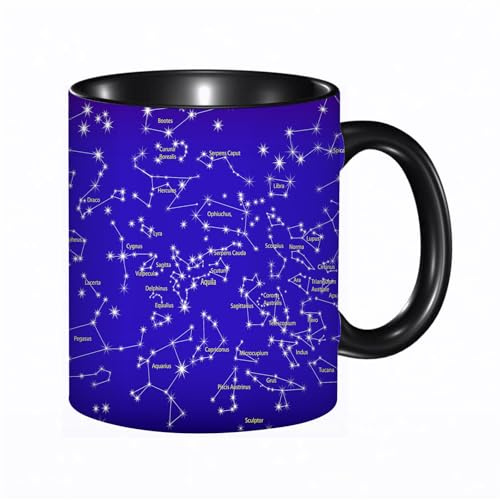 HRRASFAZF Tasse Kaffeetassen,Große 330ml Mit Henkel 100% Handbemalt kaffeebecher porzellan, Sternbild Astronomie Wissenschaft Sternnamen Tierkreis Nachthimmel,Frauen,Jahrestag,Muttertag